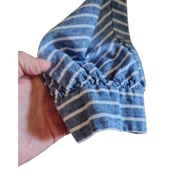 ZARA trf Collection Relaxed Linen/Cotton Blend Striped Blue White Tunic Shirt - Picture 11 of 14